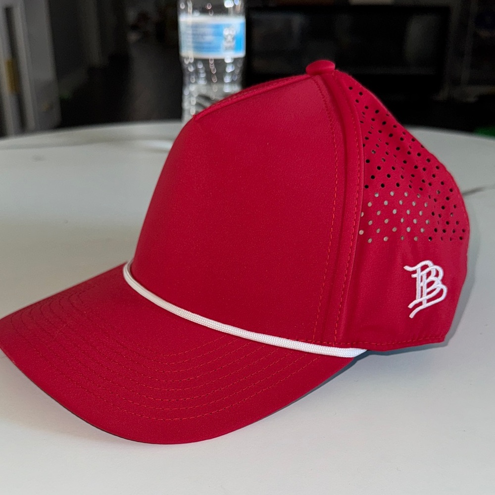 Blank Red Snapback With White Rope Trim